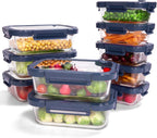 10-Pack Glass Food Storage Containers with Tempered Lids – Borosilicate, Airtight, Oven-Safe (-4°F~950°F), BPA-Free, 4.4 & 1.6 Cup, Leak-Proof, Dishwasher Safe (Blue)