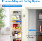 12.3" W Narrow Over the Door Pantry Organizer, 8-Tier Over the Door Organizer with Adjustable Basket, Pantry Door Organization for Pantry Kitchen Storage Room Spice Rack, White