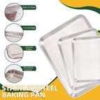 KEKEGO 4-piece set Multipurpose 304 Stainless Steel Baking Tray with Cooling Rack, 10/12/16 Inch,Rectangular Pan for Baking, Grilling, Food Prep, Draining, Non Toxic & Heavy Duty & Easy Clean