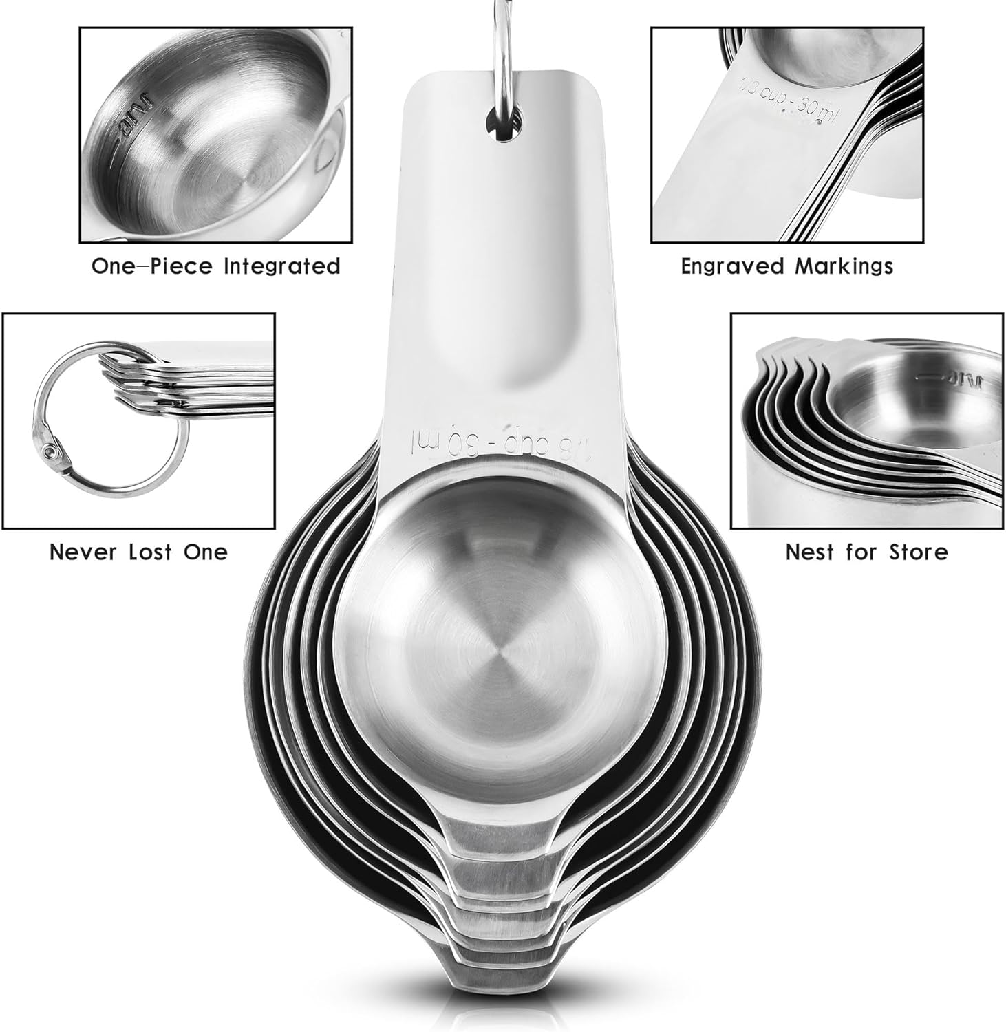 Measuring Cups and Spoons Set, 20-Piece 18/8 Stainless Steel Measuring Cups and Spoons Set, Measuring Stick Leveler, Measurement Conversion Chart Fridge Magnet, with 2/3 & 3/4 Measure Cup