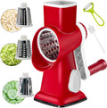 Rotary Cheese Grater Multi-Purpose Stainless Steel Cheese Shredder - Cheese Grater With Handle Effortless Grating of Carrots, Potatoes, Vegetables, and Fruits (Red)