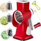 Rotary Cheese Grater Multi-Purpose Stainless Steel Cheese Shredder - Cheese Grater With Handle Effortless Grating of Carrots, Potatoes, Vegetables, and Fruits (Red)
