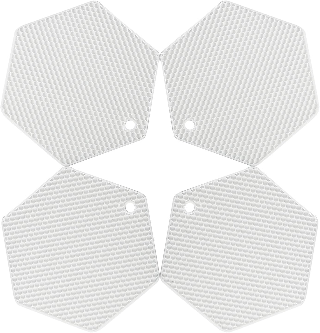 4 Packed Silicone Trivet Mats - DIY Different Size Dish Drying Mat, Hot Pot Holder for Pots & Pans, Non-Slip & Heat Resistant Kitchen Hot Pads for Countertops & Table, White