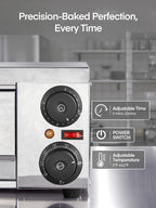 Commercial Pizza Oven, 12 Inch Countertop Pizza Ovens with 662°F Max Temp, Electric Pizza Cooker with Alert Timer, 1500W Stainless Steel Pizza-Maker Machine, for Restaurant, Home, Party, Silver