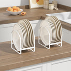 4 Pack Kitchen Plate Holder Organizer for Cabinet Space Saver Dinner Dish Storage Rack Upright Dish Drying Racks Metal Plate Dish Racks Stand for Cupboard and Countertop 2 Large 2 Small White