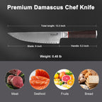 Kuisine Kitchen Knife Set,Damascus Steel Ultra Sharp, Ergonomic Non-slip Wood Handle, Chef Knife Block Set with Built-in Sharpener,Luxury Gift for Holiday(Silver, 12PCS)