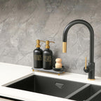 MOMEEMO Soap Dispenser Set Comes with Stainless Pumps, Instant Dry Tray, and Dish Scrub Brush, Suitable for Black and Gold Kitchen Decor. (Black & Gold)