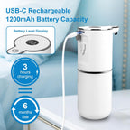 2 Pack Automatic Foaming Soap Dispenser Touchless, USB Rechargeable Smart Hand Soap Dispenser, 6-Level Adjustable, 12.8oz/380mL Wall Mount for Bathroom Kitchen Dish Soap