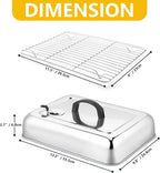Leonyo 13" Rectangular Basting Cover with 11"x 9" Cooling Rack, Cheese Melting Dome & Wire Rack for Baking, Griddle Accessories with Steam Dome Lids for Oven, BBQ Flat Top Grill Cooking