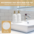 Soap Dispenser Bathroom - Kitchen Dish and Hand Soap Dispenser Set, Glass Bathroom Soap Lotion Dispenser with Pump, Tray, 14 Waterproof Labels, Set of 2 White Bottle/Gold Pump-pd