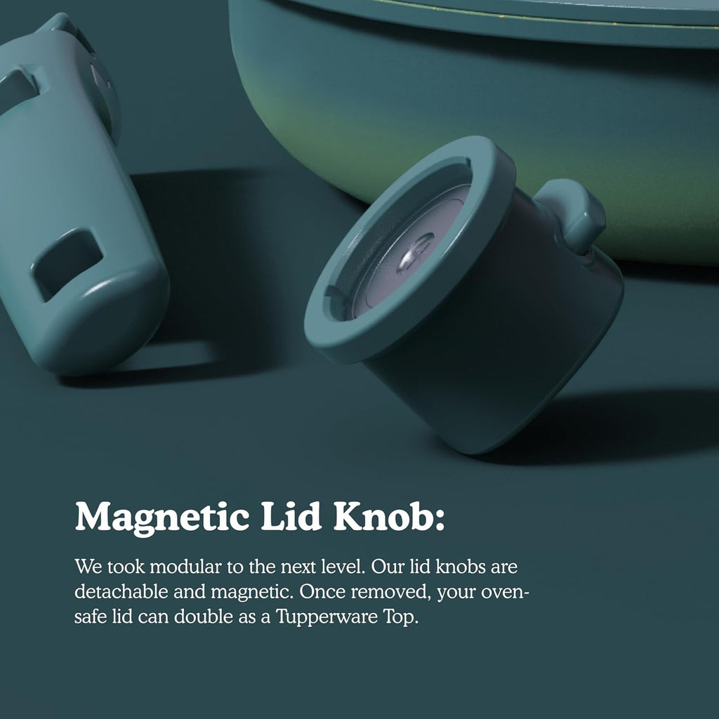 BytheTable Ombré Ceramic Titanium Non-Toxic, Nonstick Cookware Set 8-Piece Modular System with Removable Handle and Magnetic Lid, Magnetic Spatula, Eco-Friendly, Oven & Dishwasher Safe (Green)