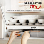 10-Piece Baking Pans Set Nonstick, Stackable Bakeware, Toxin-Free Baking Pans Set with Silicone Handles, Includes Cookie Sheets, Cake Pan, Loaf Pan, Pizza Pan, Muffin Pan, White&Khaki