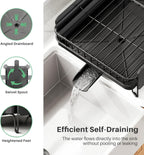 Large Dish Drying Rack - Expandable (19.3" to 29.4") Dish Rack for Kitchen Counter, Stainless Steel Dish Drainer with Utensil Holder, Pan Holder & Pot Lid Holder, Black