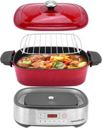 Electric Dutch Oven Multi-Cooker 6-in-1, 5.8QT Enameled Cast Iron Pot - Oven Safe Pot to 392℉, 1250W Fast Heating, 6 Preset Functions- Slow Cook, Sauté, Sear, Steam, Fast Cook, Keep Warm