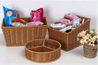 12" Poly Wicker Bread Basket, Hand Woven Food Storage Room Organizer, Fruits, Vegetables and Snacks Tabletop Food Serving Basket, Restaurant, Hotel Service, Brown (11.9x8x5.9)