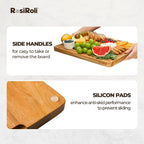 Acacia Wood Cutting Board for Kitchen, 3 Set with Holder - FSC Certified Large Wood Charcuterie Cheese Board with Handles and Juice Grooves, Wooden Chopping Block, Ideal Gift Set of 3 (S/M/L)