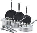 GreenPan x Bobby Flay Stainless Steel 12 Piece Cookware Pots & Pans Set, Professional Grade Tri-Ply, Multiclad, PFAS-Free Ceramic Nonstick, Induction Suitable, Dishwasher & Oven Safe,Stay Cool Handles
