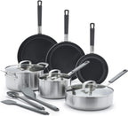 GreenPan x Bobby Flay Stainless Steel 12 Piece Cookware Pots & Pans Set, Professional Grade Tri-Ply, Multiclad, PFAS-Free Ceramic Nonstick, Induction Suitable, Dishwasher & Oven Safe,Stay Cool Handles