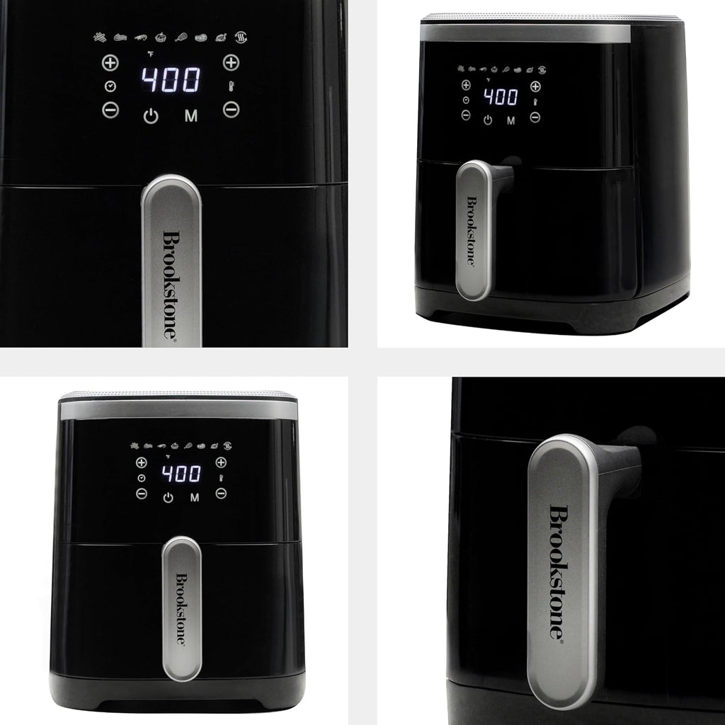 Brookstone Air Fryer – 4.5 Qt, 1300W Large Capacity Fryer with LED Display, 8 Presets, Adjustable Temp, Oil-Free Kitchen Appliance for Baking, Roasting, Frying, Healthy Crispy Meals, Black