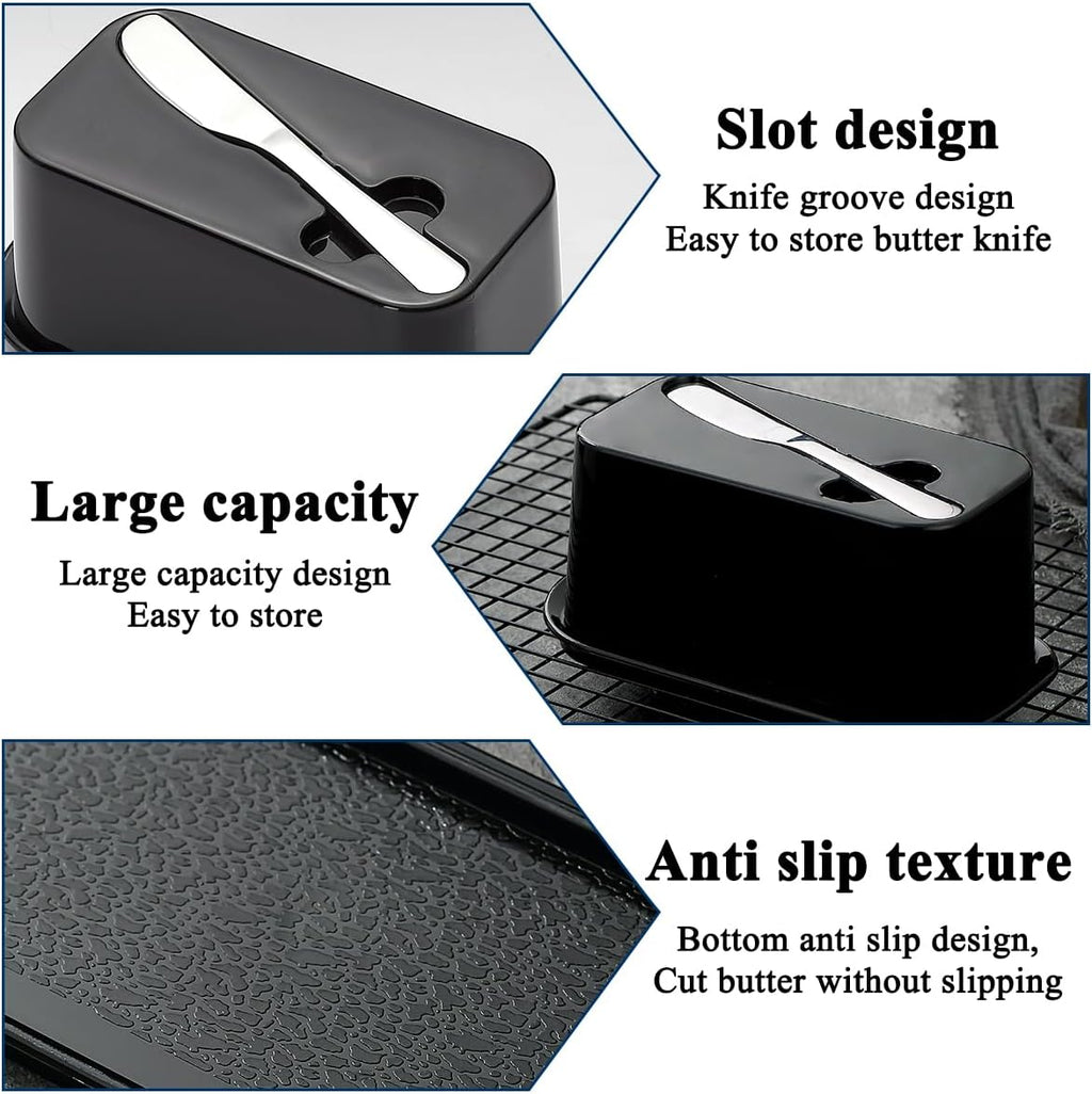 Evanda Butter Dish with Lid for Countertop and Refrigerator Door Shelf with Butter Spreader Knife, Butter Keeper, Plastic Butter Holder Tray Container for West/East Coast Butter