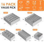 Criusia 16 Pack Sock Underwear Drawer Organizer, 96 Cells Dresser Organizer for Baby Clothes, Foldable Fabric Closet Organization and Storage Dividers Bins for Nursery, Bedroom