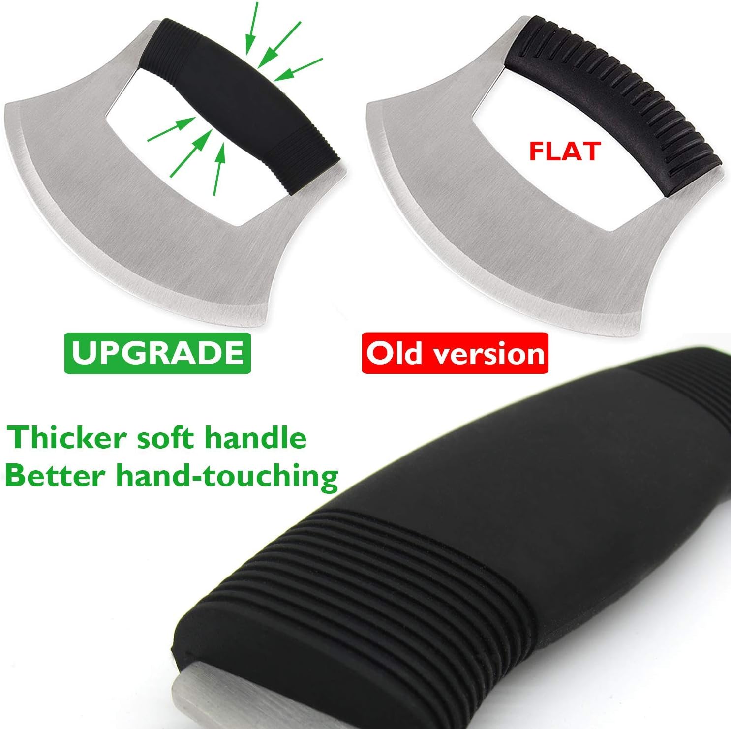 Pizza Cutter Stainless Steel Ulu knife Razor Sharp Rocker Slicer Cutter Mincing Mezzaluna Knife Salad Vegetable Chopper with Upgraded Ergonomic Anti-Slip Handle
