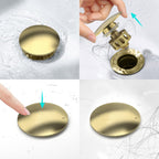 KAIYING Pop Up Drain, Bathroom Sink Drain Stopper, Vessel Sink Drain Assembly with Detachable Basket Stopper, Anti-Explosion and Anti-Clogging Drain Strainer (NO Overflow, Brushed Champagne Gold)