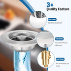 2025 Upgraded 3 in 1 Kitchen Sink Drain Strainer&Sink Stopper,Stainless Steel Pop up Sink Drain Strainer,Anti-Clogging Basket Strainer,High Durability with Brass Core,Fit 3-1/2",Chrome