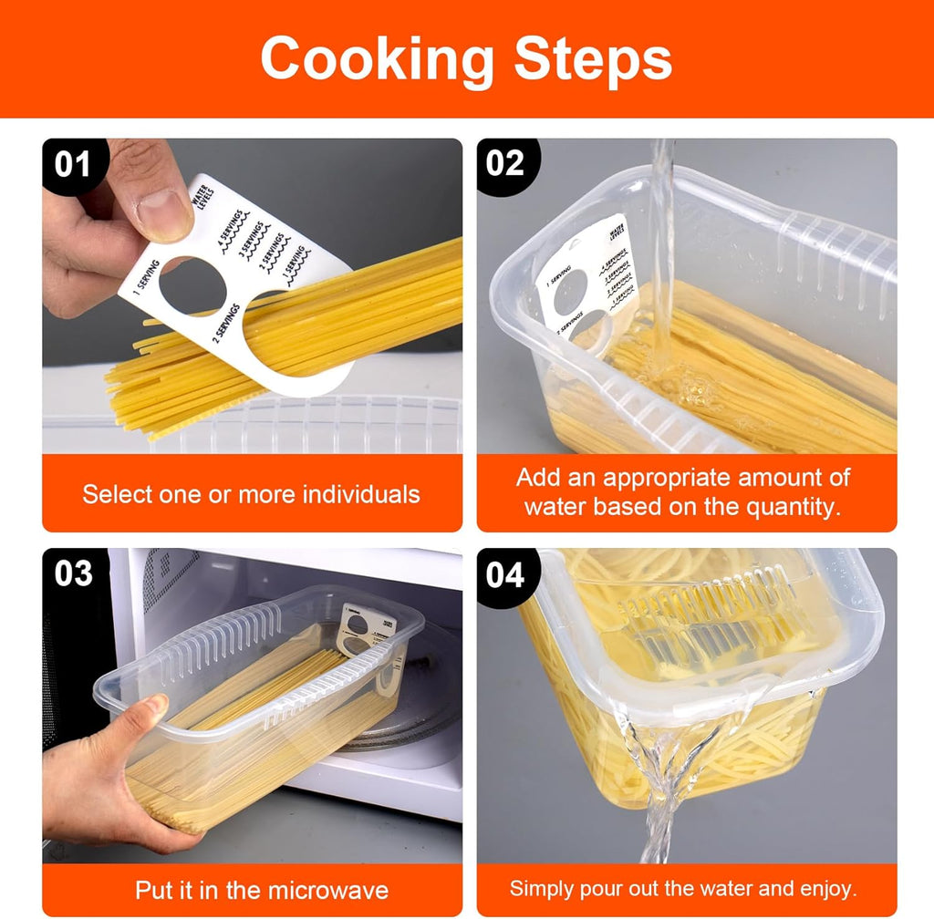 Microwave Pasta Pot with Strainer Lid & Measuring Cup Clip Quickly Cook 1-4 Servings-No Mess, Sticking or Waiting For Boil, Pasta Cooker in Microwave for Dorm Kitchen Office College Essential