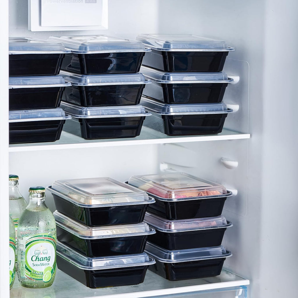 24 oz Meal Prep Containers With Lids Reusable 150 Pack Extra-thick Plastic Food Storage Black Disposable To Go Lunch Box BPA Free Stackable Microwave Dishwasher Freezer Safe (Formerly FULING)