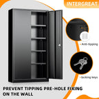 INTERGREAT Metal Storage Cabinets 72” Black Garage Steel Storage Cabinet with Doors and Shelves, Metal Tool Cabinet, Steel File Cabinet for Home Office, Basement, Warehouse, Classroom（Anti Tipping）