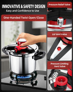 3-In-1 Stainless Steel Pressure Cooker 10 QT: [Save 70% Time] [3 PSI Settings], One-Hand Locking, Induction Compatible, Glass Lid & Steamer Rack Included, Olla de Presion