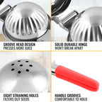 Zulay Lemon Squeezer Stainless Steel with Premium Heavy Duty Solid Metal Squeezer Bowl and Food Grade Silicone Handles - Large Manual Citrus Press Juicer and Lime Squeezer Stainless Steel (Red)