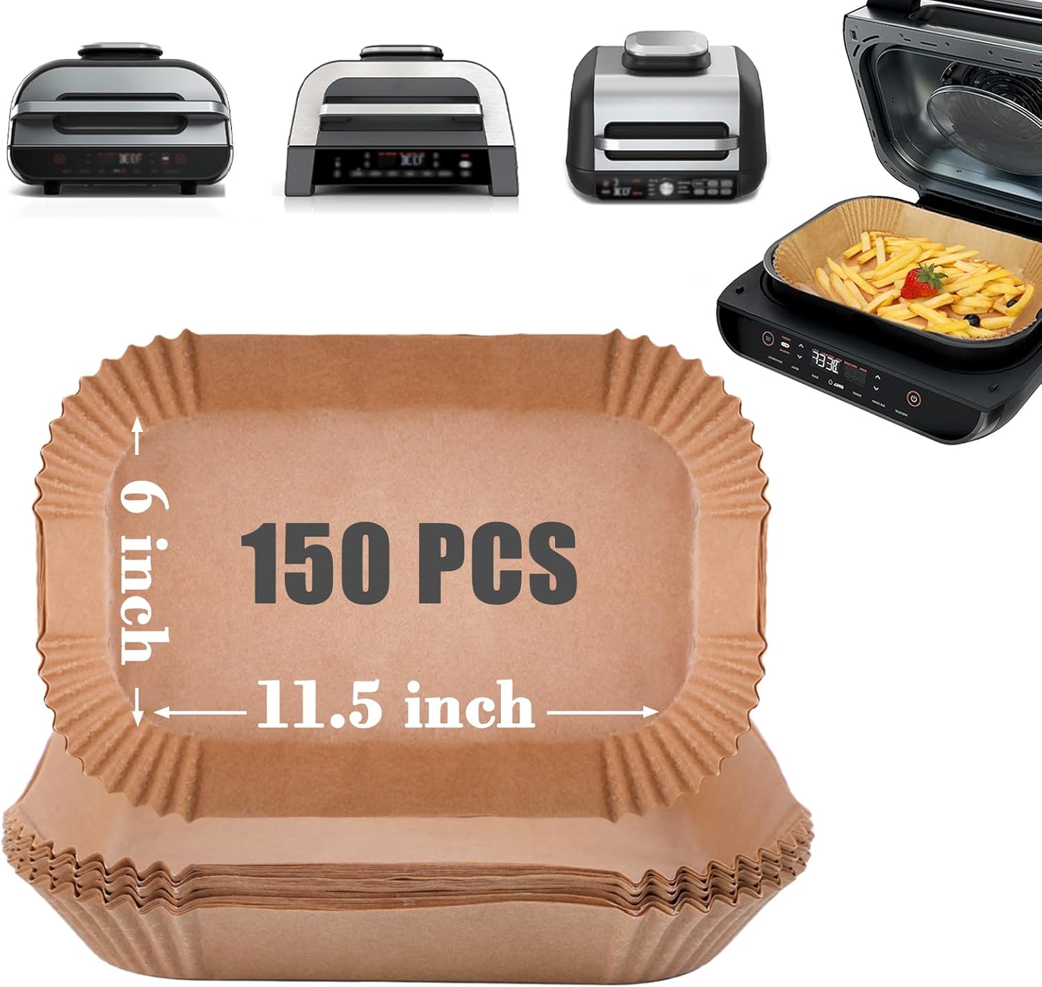 GOAUS Parchment Paper Liners 150 Pcs for Ninja Foodi Smart XL, Air Fryer Liners Disposable Rectangle Accessories Fit Ninja Grill FG551/DG551/IG651