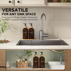 Hand and Dish Soap Dispenser Set,16oz Glass Bottles with Printed Labels, Bamboo Tray & Pump,Countertop Soap Dispensers for Kitchen,Luxury, Minimalist & Farmhouse Decor (Hand Dish (Amber))