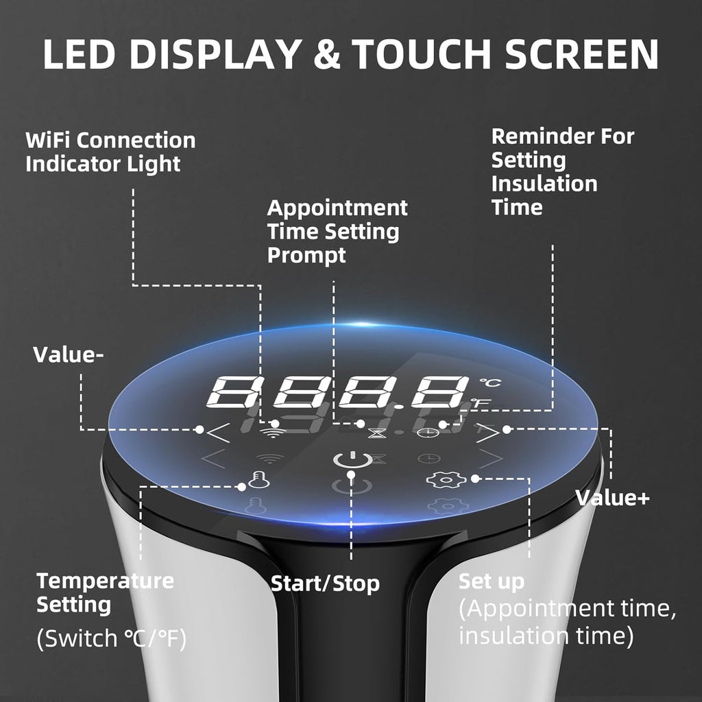 5G WIFI Sous Vide Machine|1100 Watts Sous Vide-Precision Cooker with Bag, Recipes| Thermal Immersion Circulator, Fast Heating with Accurate Temperature and Timer, LED Touch Screen/APP Control,White