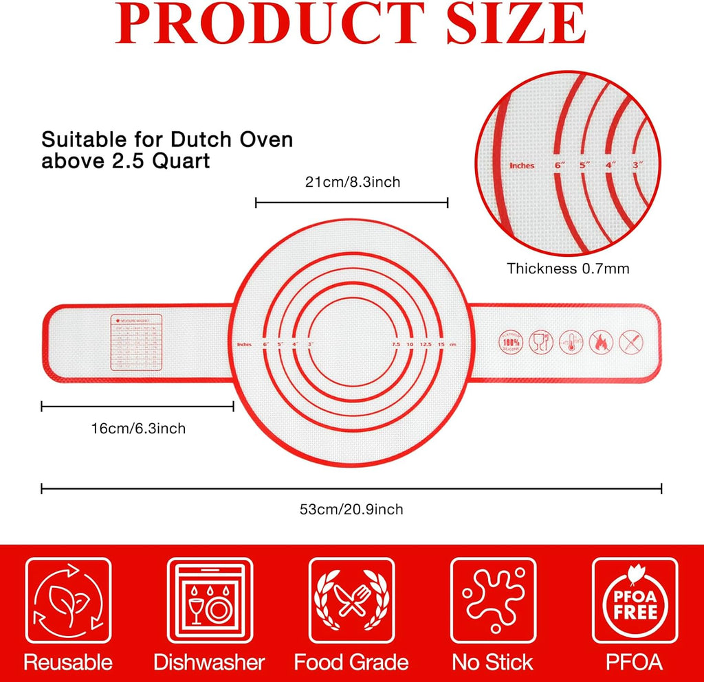 Silicone Bread Sling for Dutch Oven Baking Mat With Extra Long Handles Sourdough Bread Baking Supplies Non-Stick Silicone Mat Reusable Heat Resistant Food Grade Cooking Sheets Liners 2 PCS
