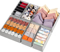 6 Pack Sock Underwear Drawer Organizer Dividers, 58 Cell Foldable Fabric Dresser Closet Organizers and Storage Bins for Clothing, Baby Clothes, Bra, Panty, Scarf, Ties (Grey)