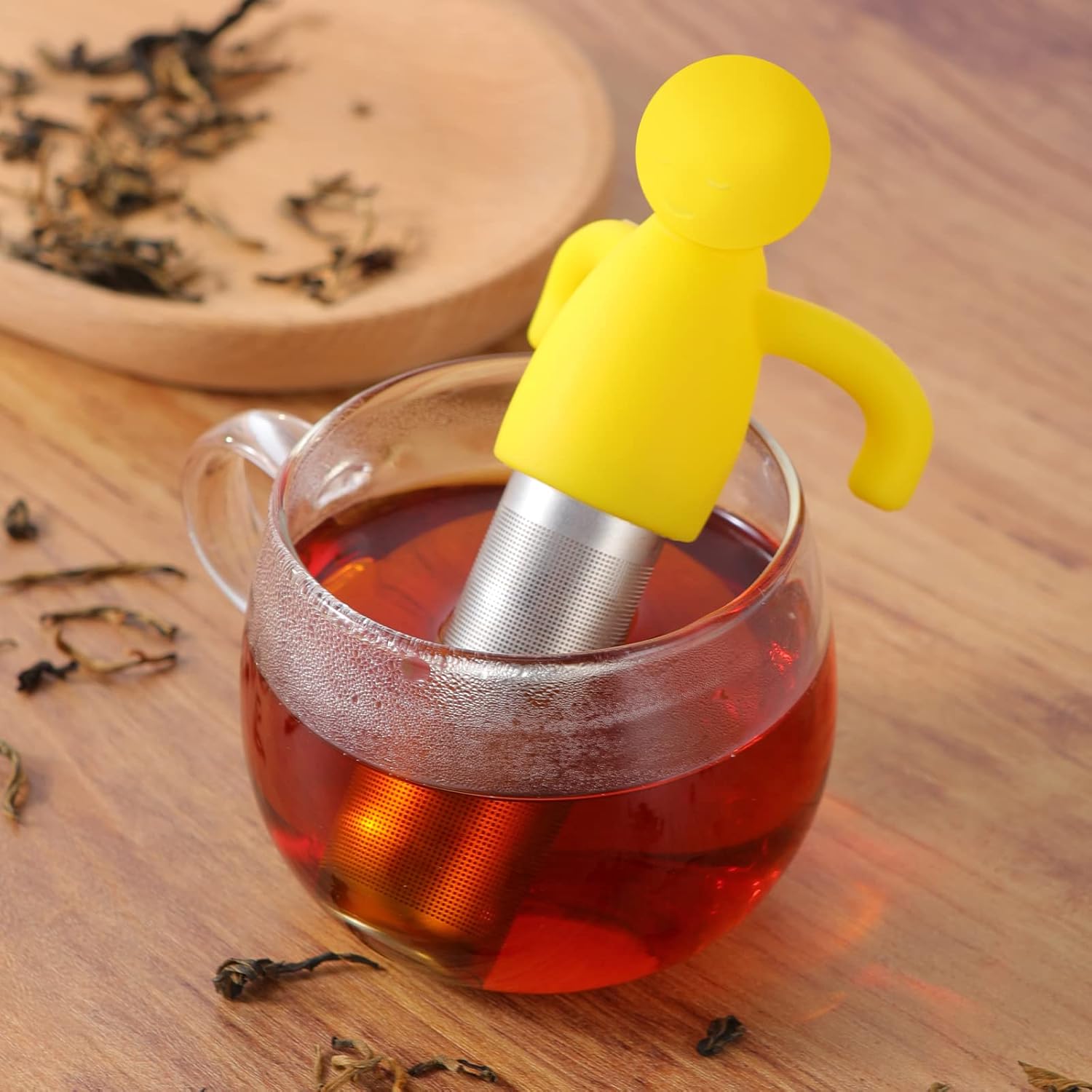 2 Pack Tea Infuser for Loose Tea Extra Fine Mesh Tea Steeper Stainless Steel Tea Strainer with Silicone Handle Cute Tea Ball for Cup Mug, Grey and Yellow