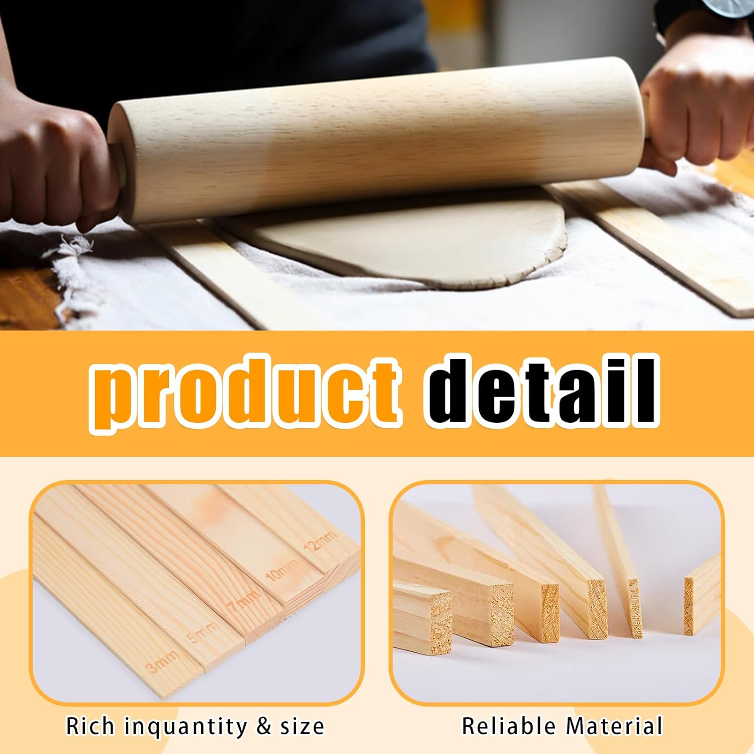 10 Pcs Wooden Pottery Rolling Pin Guides Set,5 Sizes Clay Tools for Precise Clay Thickness Control,Ceramic Tools for Precise Polymer Clay Thickness Measuremen