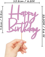 Happy Birthday Cake Topper - Glitter Purple Birthday Cake Top Decorations (Purple)