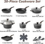 SENSARTE Pots and Pans Set Nonstick, 20 Pcs Induction Cookware Sets, Non-toxic Healthy Non Stick Kitchen Cooking Set with Stay-Cool Handles, PFOA PFOS Free, Black