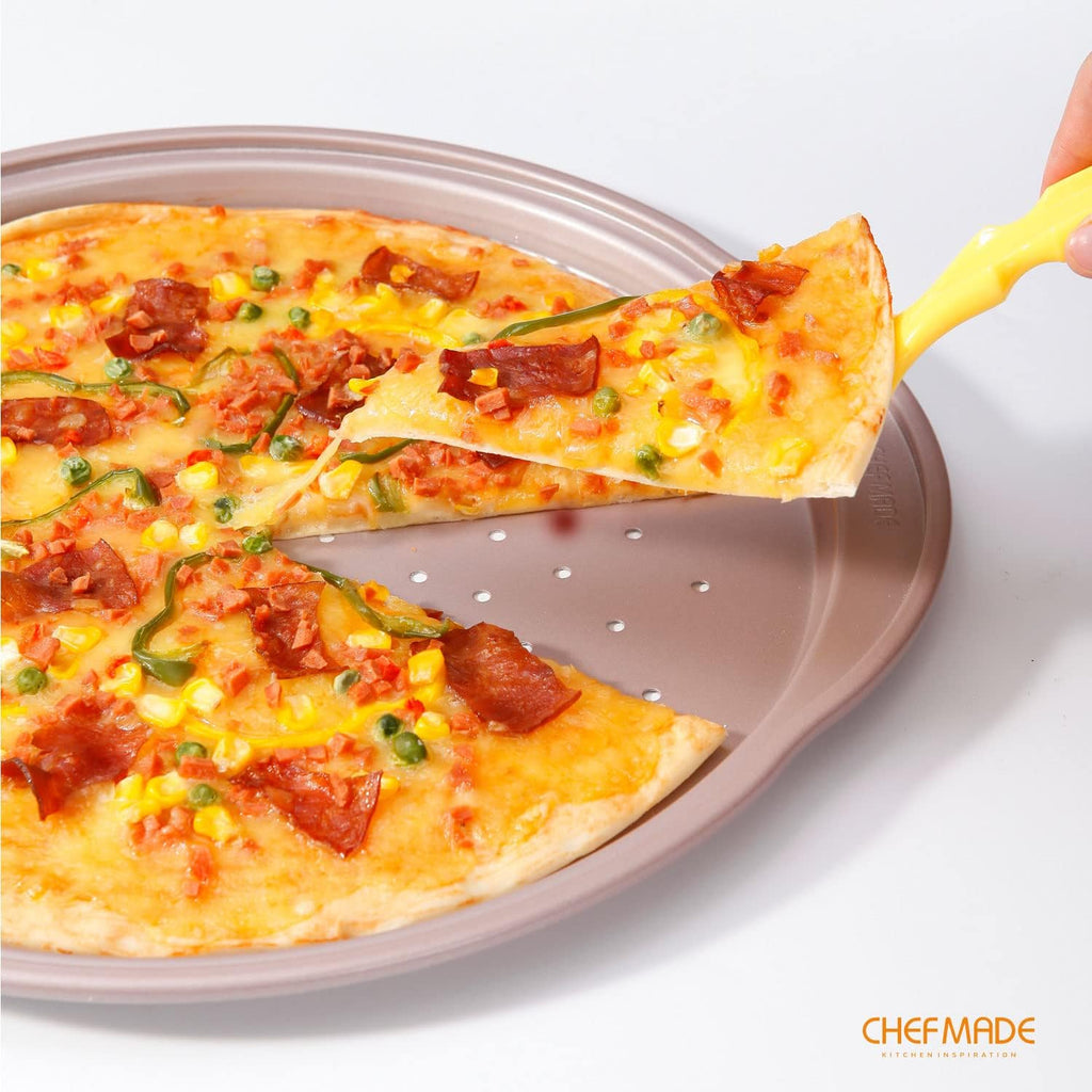 CHEFMADE Pizza pan, 14 Inch with Holes Non-Stick Pizza Crisper Pan Bakeware for Oven Baking (Champagne Gold)