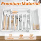 Large Silverware Organizer,Expandable Utensil Drawer Organizer,BPA Free Utensil Holder,Adjustable Silverware Tray Cutlery Drawer Organizer for Kitchen Flatware,Large,White,2 Pack