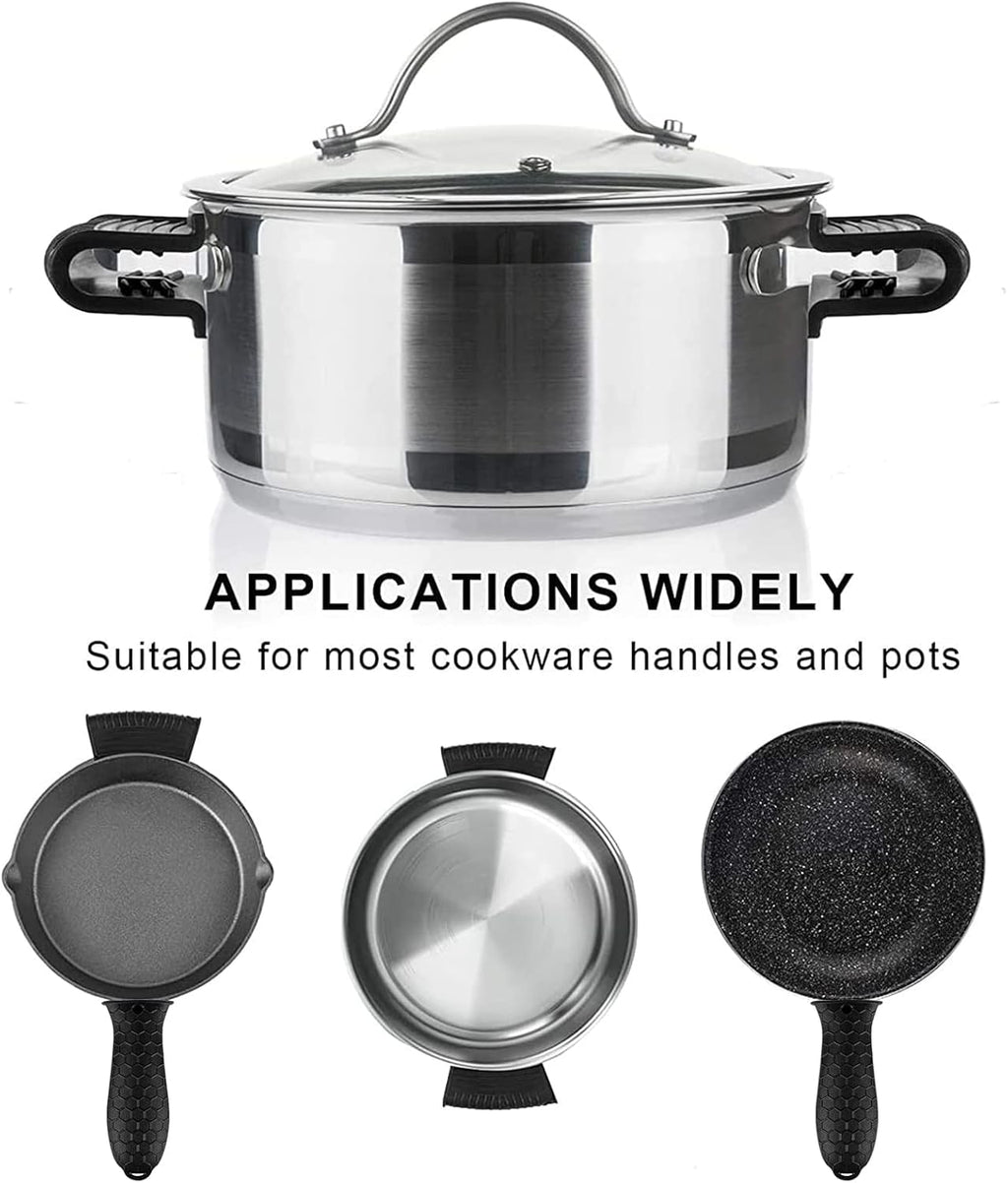 4 Pcs Non-Slip Silicone Hot Handle Holder & Assist Grips, Potholder for Cast Iron Skillets, Heat Resistant Handle Cover Sleeve for Frying Pans, Casserole, Cookware Handles, Black