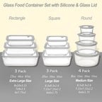 Glass Food Containers with Glass Lid, Microwave Safe Food Storage Container, Large 4 Pack Round Shape, Food Containers with Lids, Meal Prep containers with Leak Proof Lid.