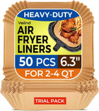 Air Fryer Paper Liners, 50 PCS Air Fryer Liners Disposable, 6.3" Square Parchment Paper Sheets for 2-4 qt Airfryer Basket, Non-stick and Oil Proof Baking Liner for Oven, Pans