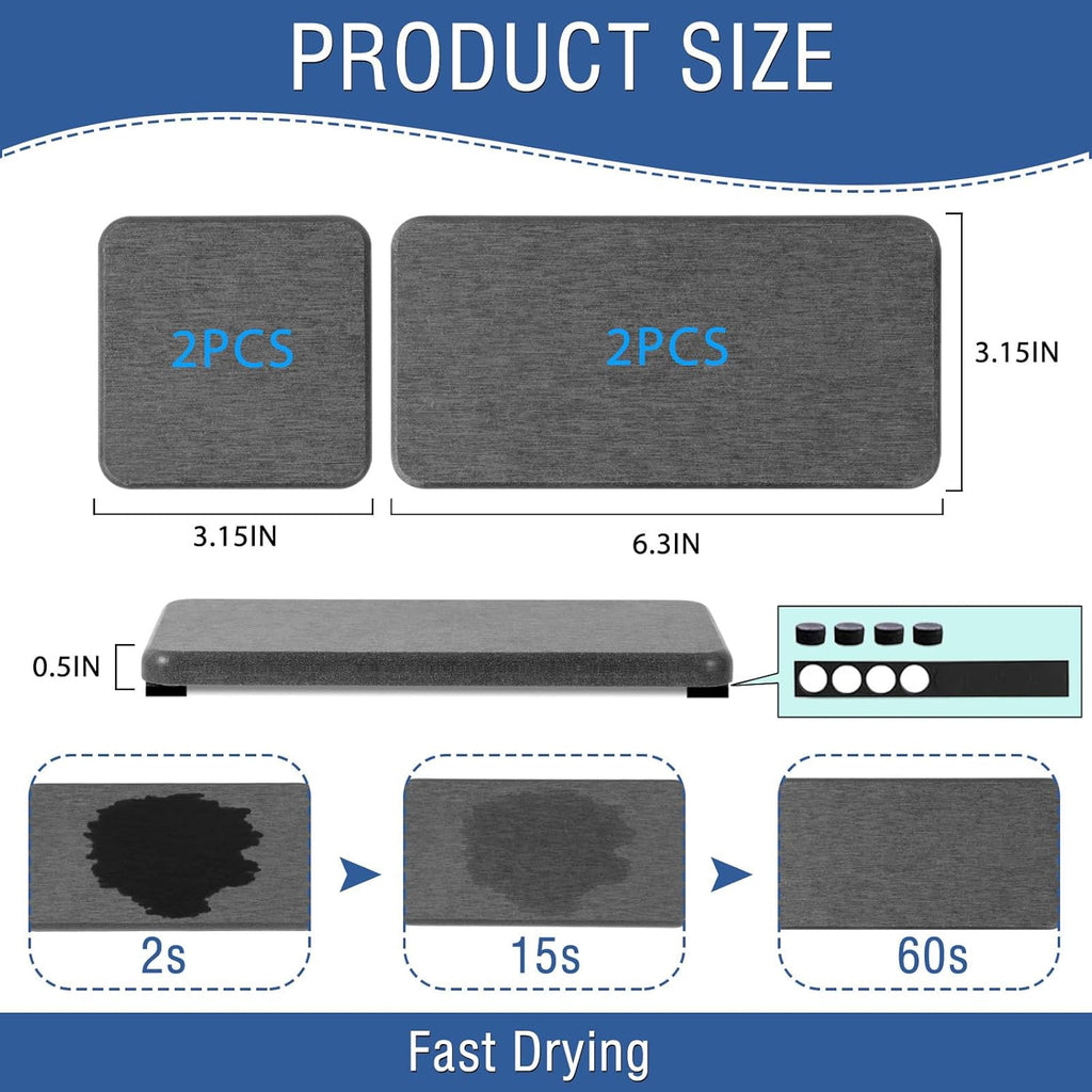 4PCS Water Absorbing Stone Tray, Quick Drying Diatomite Stone Sink Tray, Water Absorbent Diatomite Coasters Used for Hand Soap Dispenser Toothbrush Sponges Holders in Bathroom Counter and Kitchen Sink