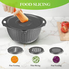4-1 Colander with Bowl Set - Colander for Kitchen - Strainers and Colanders - Pasta Strainer - Funny Presents for Women - Fruit Cleaner Veggie Wash Kitchen Essentials, Grey