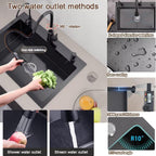 Black Drop in Kitchen Sink, Stainless Steel Single Bowl Sink with 3 Holes, Topmount Workstation Sink, Farmhouse Rectangle Basin with Multiple Accessories (26.8 * 17.7 * 7.9in)